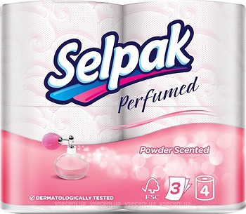 Фото Selpak Туалетний папір Perfumed Powder 3-шаровий 4 шт