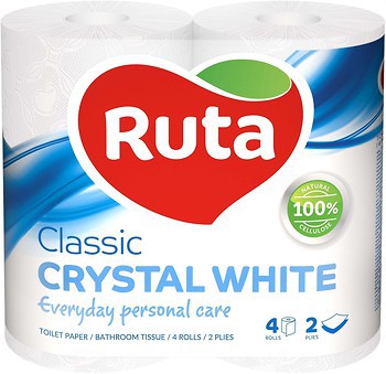 Фото Ruta Туалетний папір Classic Crystal White 2-шаровий 4 шт