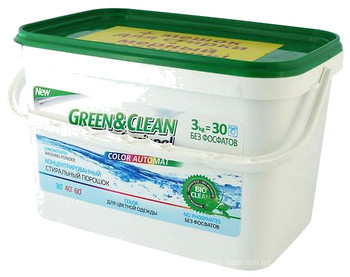 Фото Green&Clean Пральний порошок для кольорової білизни відро 3 кг (30 прання)