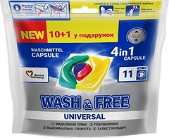 Фото Wash&Free капсули для прання 4 в 1 Universal 11 шт