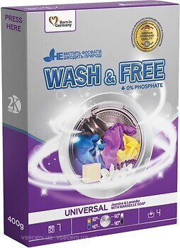 Фото Wash&Free порошок для прання Universal Жасмін і лаванда з марсельським милом 400 г