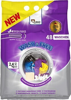 Фото Wash&Free порошок для прання Universal Жасмін та лаванда з марсельським милом 2.4 кг