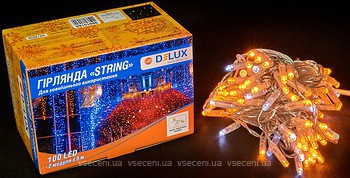 Фото Delux String 100 LED 2x5 м жовтий/прозорий IP44 (90015188)