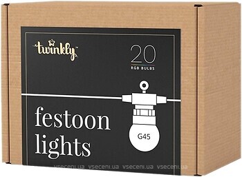 Фото Twinkly Pro G45 Bulb Strings гірлянда лінійна 10 м 20 led RGB black (TW-PLC-G45-FR-20-STP-B)