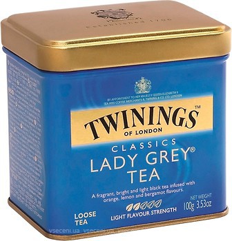 Фото Twinings Чай черный среднелистовой Lady Grey (жестяная банка) 100 г