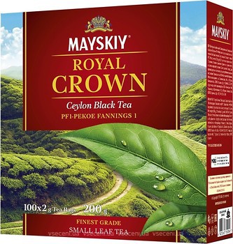 Фото Майский Чай чорний пакетований Царська корона (картонна коробка) 100x2 г