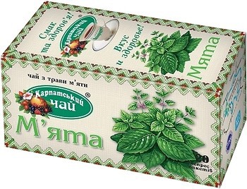 Фото Карпатський чай Чай травяной пакетированный Мята (картонная коробка) 20x1.35 г