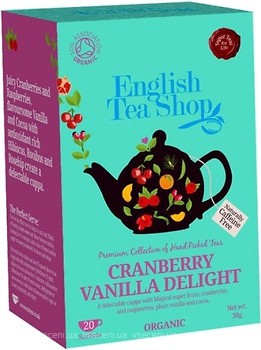 Фото English Tea Shop Ройбуш пакетований Cranberry Vanilla Delight (картонна коробка) 20x1.5 г