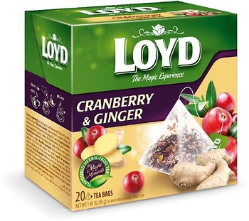 Фото Loyd Чай трав'яний пакетований Cranberry & Ginger (картонна коробка) 20x2 г