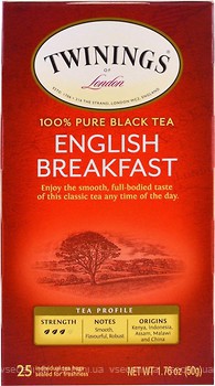 Фото Twinings Чай чорний пакетований English Breakfast (картонна коробка) 25x2 г