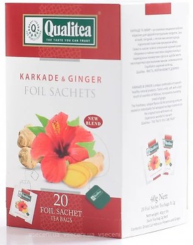 Фото Qualitea Чай каркаде пакетований Karkade & Ginger (картонна коробка) 20x2 г