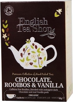 Фото English Tea Shop Чай трав'яний пакетований Chocolate, Rooibos & Vanilla (картонна коробка) 20x2 г