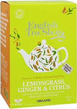 Фото English Tea Shop Чай трав'яний пакетований Lemongrass, Ginger & Citrus (картонна коробка) 20x1.5 г