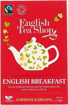 Фото English Tea Shop Чай чорний пакетований English Breakfast (картонна коробка) 20x2 г