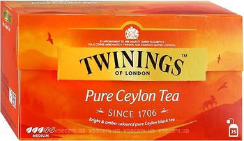 Фото Twinings Чай чорний пакетований Pure Ceylon (картонна коробка) 25x2 г