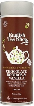Фото English Tea Shop Ройбуш пакетований Chocolate Rooibos & Vanilla (бляшана банка) 15x2 г