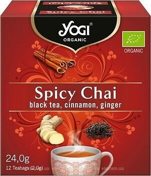 Фото Yogi Tea Чай черный пакетированный Spicy Chai (картонная коробка) 12x2 г
