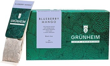 Фото Grunheim Чай чорний пакетований Blueberry Mango (картонна коробка) 20 шт