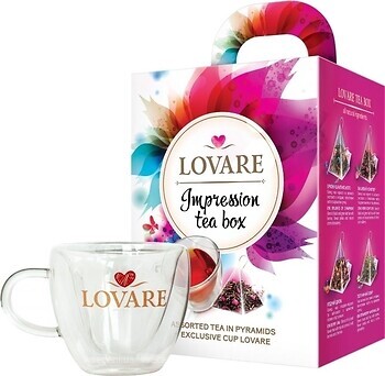 Фото Lovare Набір чорного, зеленого і фруктового чаю пакетований Impression tea box (картонна коробка) 28x2 г