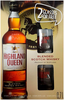 Фото Highland Queen Blended Scotch Whisky 0.7 л в подарунковій коробці з 2 склянками