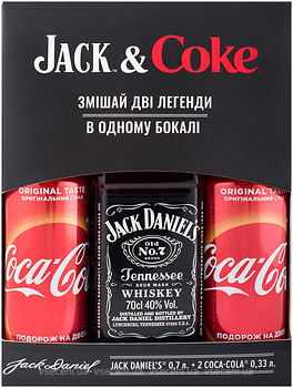 Фото Jack Daniel's Old №7 0.7 л + Coca-Cola 2x 0.33 л в подарунковій коробці