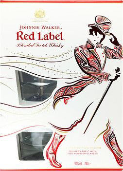 Фото Johnnie Walker Red Label 0.7 л в подарунковій коробці з 2 склянками