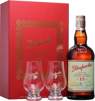 Фото Glenfarclas 15 YO 0.7 л в подарунковій коробці з 2 склянками