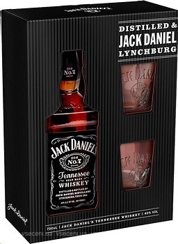 Фото Jack Daniel's Old №7 0.7 л в подарунковій коробці з 2 склянками