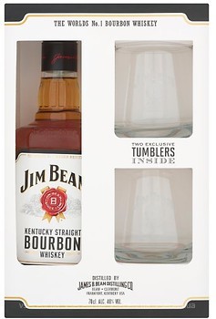 Фото Jim Beam White Bourbon 0.7 л в подарунковій коробці з 2 склянками