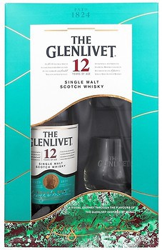 Фото Glenlivet 12 YO 0.7 л в подарочной коробке с 2 стаканами