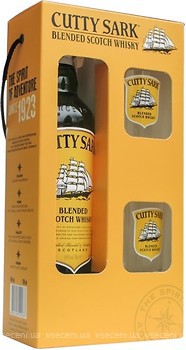 Фото Cutty Sark Blended Scotch Whisky 0.7 л в подарунковій коробці з 2 склянками