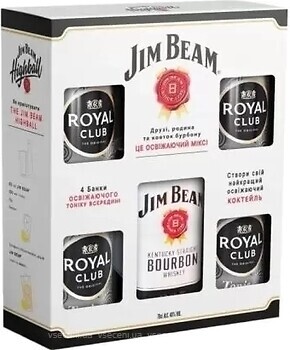 Фото Jim Beam White Bourbon 0.7 л у подарунковій коробці + 4 Royal Club Tonic