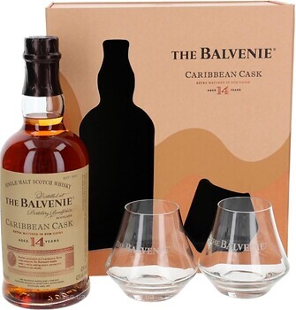 Фото Balvenie Caribbean Cask 14 YO 0.7 л в подарунковій упаковці + 2 склянки