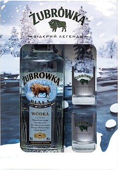 Фото Zubrowka Biala 0.7 л в подарунковій упаковці з 2 склянками