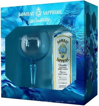 Фото Bombay Sapphire Gin 0.7 л в подарочной упаковке + бокал