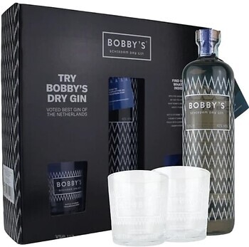 Фото Bobby's Dry Gin 0.7 л в подарочной упаковке + 2 стакана
