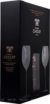 Фото Chateau Chizay Chersegi біле сухе 0.75 л в подарунковій упаковці + 2 келиха