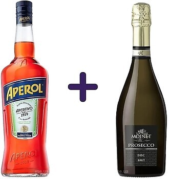 Фото Aperol Aperetivo 1 л + Вино ігристе Moinet Prosecco Spumante DOC біле брют 0.75 л