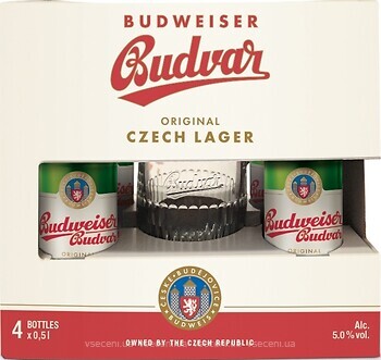 Фото Budweiser Budvar B:Original 5% + келих 4x0.5 л