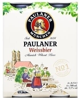 Фото Paulaner Hefe-Weissbier Naturtrub 5.5% ж/б 4x0.5 л