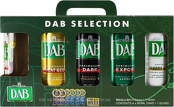 Фото DAB Dortmunder Export, Wheat Beer, Dark Beer, Hoppy Lager ж/б 4x0.5 л + келих
