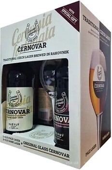 Фото Cernovar Svetle 4.9% 2x0.5 л + Cernovar Cerny 4.5% 2x0.5 л + бокал 0.3 л в упаковке