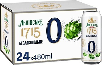 Фото Львівське 1715 Безалкогольне 0.5% ж/б 24x0.48 л