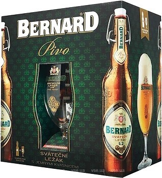 Фото Bernard Svatecni Lezak 5% 4x0.5 л в подарунковій упаковці + 2 келиха