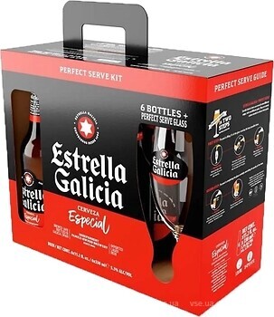 Фото Estrella Galicia Especial 5.5% 6x0.33 л в подарунковій упаковці + келих