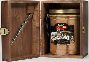 Фото Callipo тунець філе в оливковій олії в дерев'яній коробці 820 г