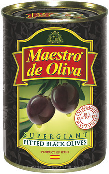 Фото Maestro de Oliva маслини чорні Супергігант без кісточки 425 г