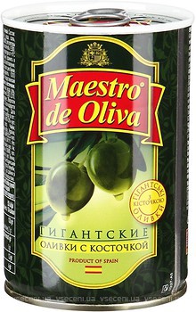 Фото Maestro de Oliva оливки зелені гігантські з кісточкою 420 г
