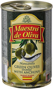 Фото Maestro de Oliva оливки зеленые с анчоусом 300 г