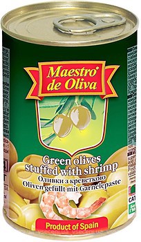 Фото Maestro de Oliva оливки зелені з креветкою 300 г